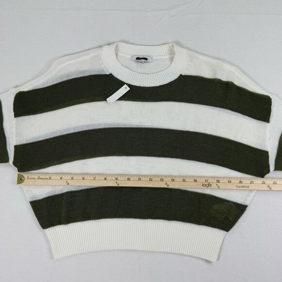 Madewell Sweater Womens Medium White Green Stripe Loose Knit Crewneck - Picture 12 of 14